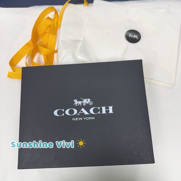 NEW Coach Bundle Black Gift Box 10"×8. 5"×4" Tissue Sticker yellow Ribbon - Picture 6 of 6